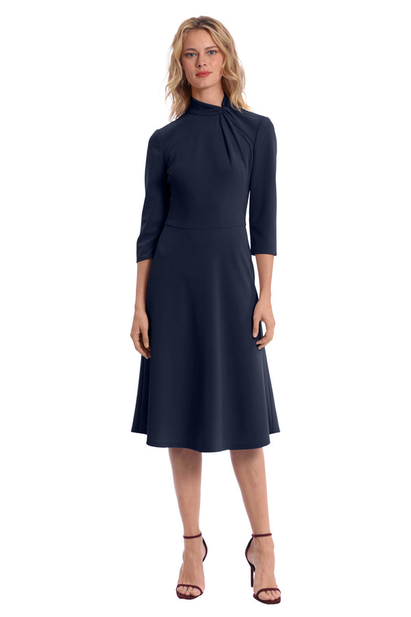 donna morgan TWISTED COLLAR DRESS W/ ASYMMETRICAL SEAMS
