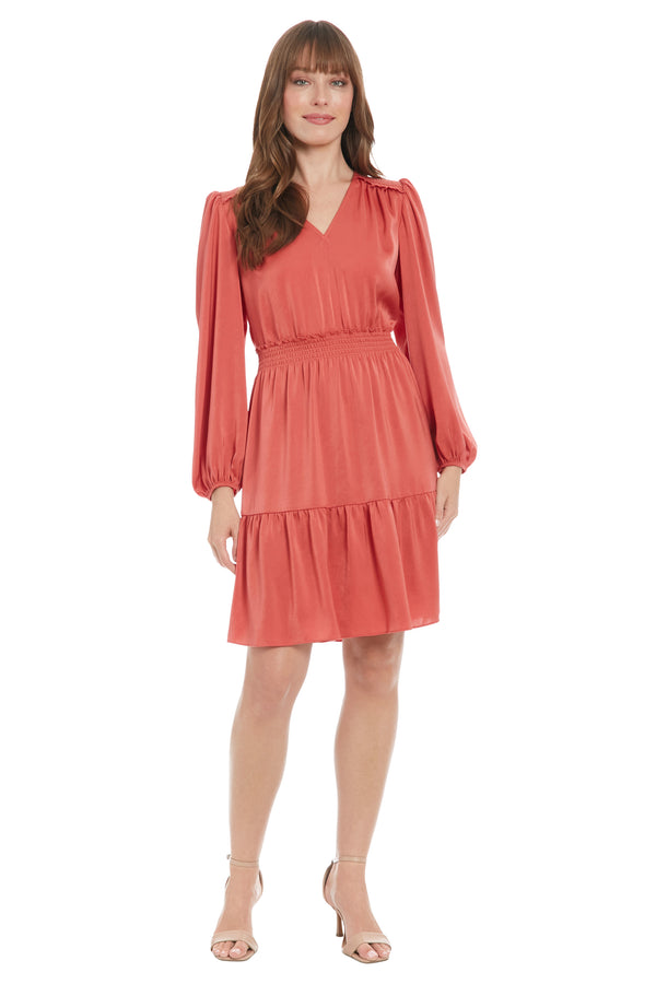 Donna Morgan V-Neck Smocked Shoulder And Waist Dress