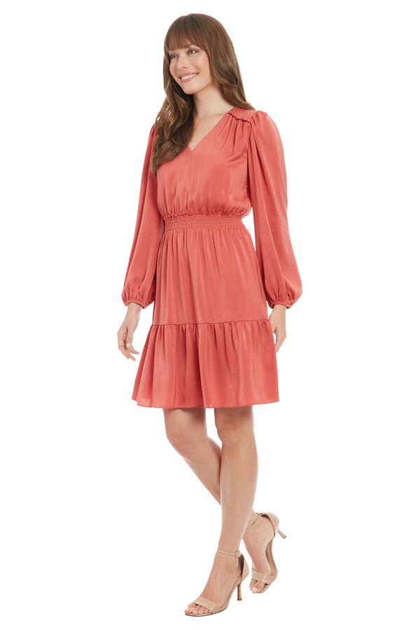 Donna Morgan V-Neck Smocked Shoulder And Waist Dress