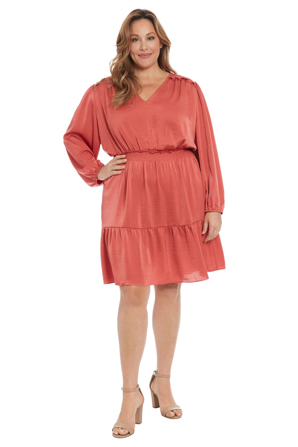 donna morgan V-Neck Smocked Shoulder and Waist Dress