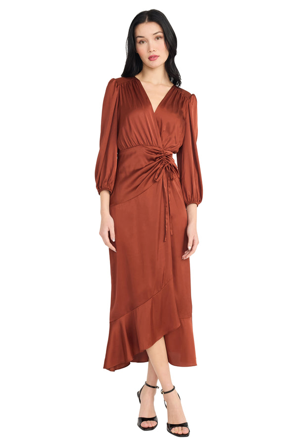 Donna Morgan WRAP DRESS WITH TIERED SKIRT AND DETAIL AT WAIST SEAM