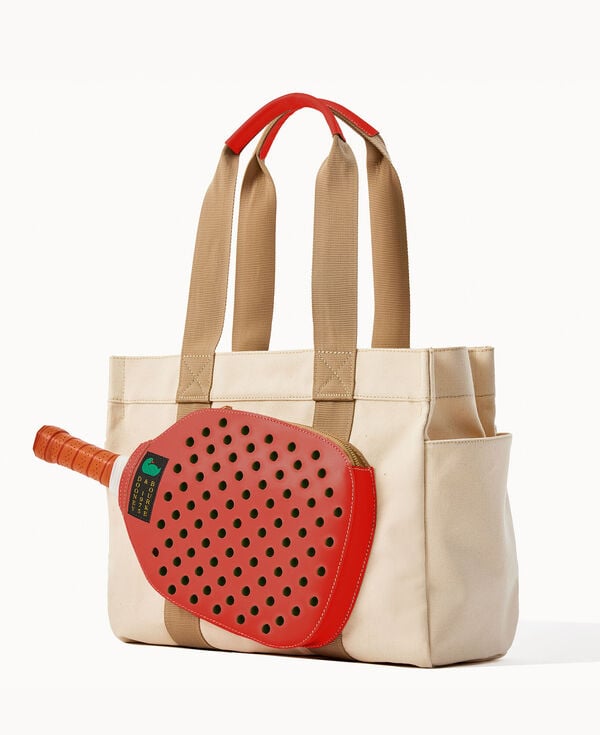 Dooney & Bourke Canvas Pickleball Tote 40 Natural Red