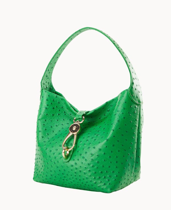 Dooney & Bourke Ostrich Logo Lock Hobo Kelly Green