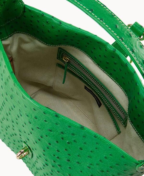 Dooney & Bourke Ostrich Logo Lock Hobo Kelly Green