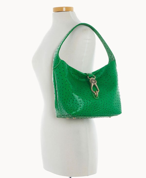 Dooney & Bourke Ostrich Logo Lock Hobo Kelly Green
