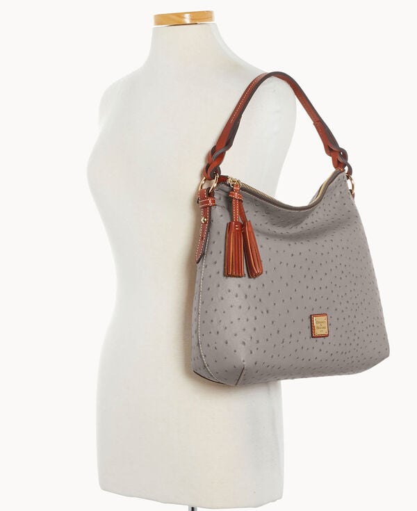 Dooney & Bourke Ostrich Twist Strap Hobo Grey