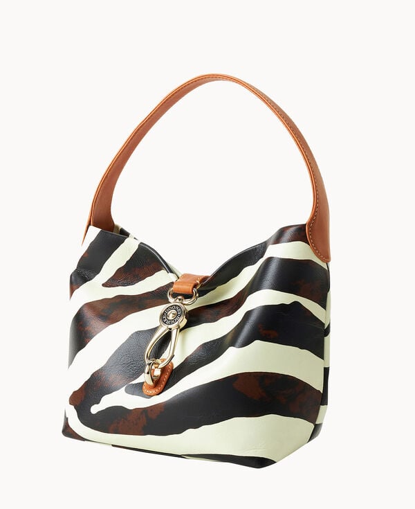 Dooney & Bourke Zebra Leather Logo Lock Hobo Zebra