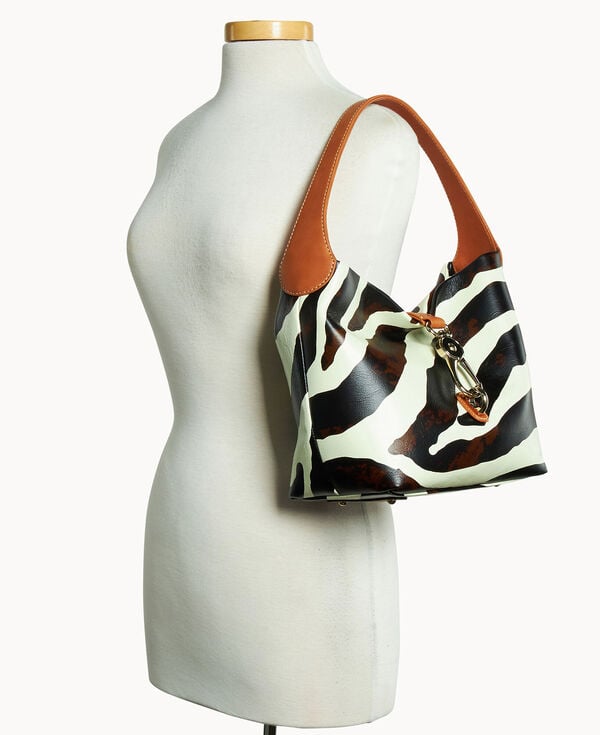 Dooney & Bourke Zebra Leather Logo Lock Hobo Zebra