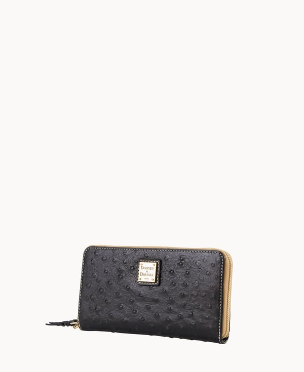 Dooney & Bourke Ostrich Large Zip Around Wristlet Black
