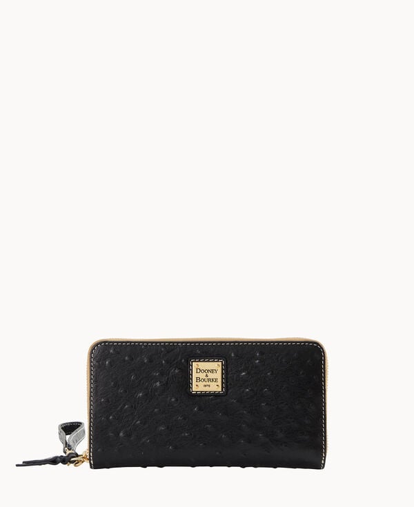 dooney & bourke Ostrich Large Zip Around Wristlet Black