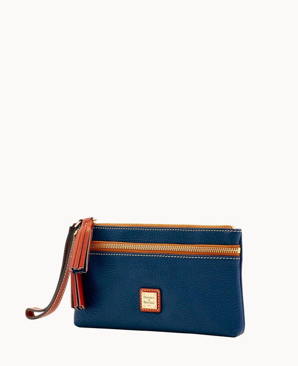 Dooney & Bourke Pebble Grain Double Zip Wristlet Midnight Blue
