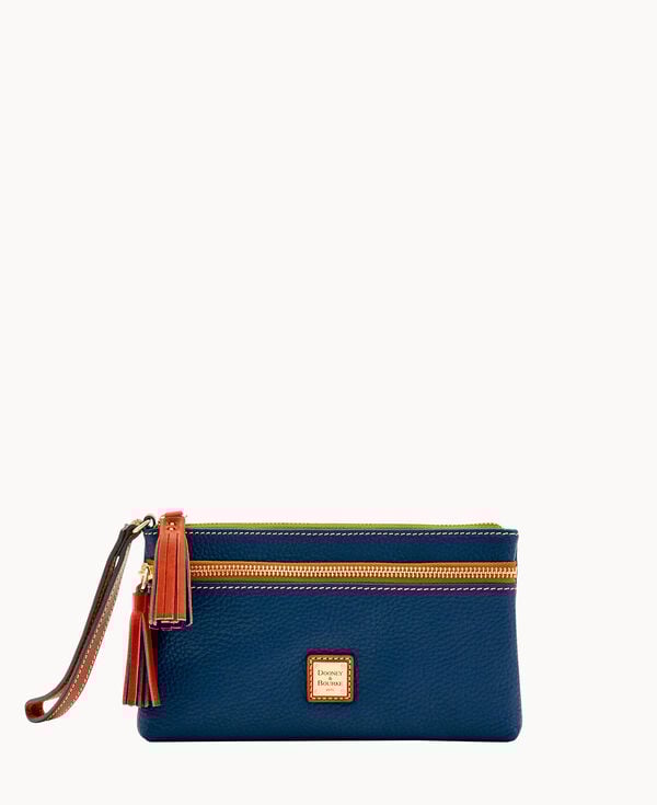 dooney & bourke Pebble Grain Double Zip Wristlet Midnight Blue