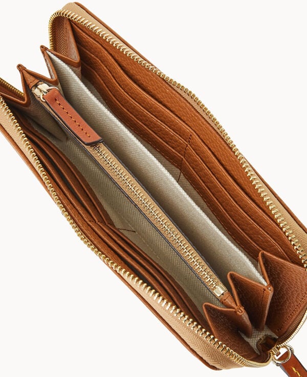 Dooney & Bourke Pebble Grain Large Zip Around Wristlet Caramel