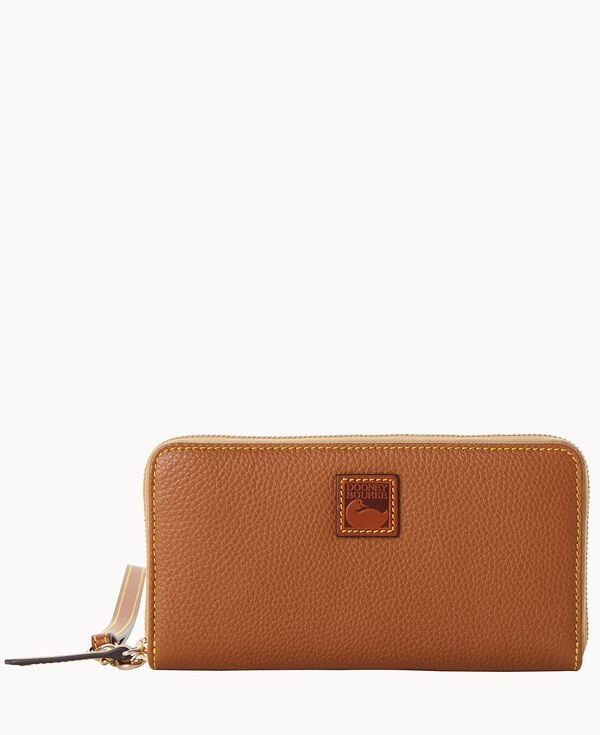 dooney & bourke Pebble Grain Large Zip Around Wristlet Caramel