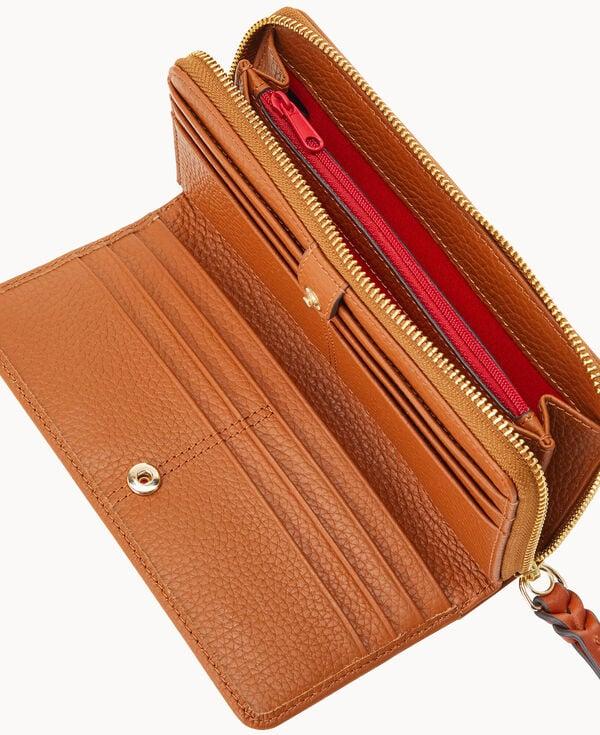 dooney & bourke Pebble Grain Zip Around Phone Wristlet Caramel
