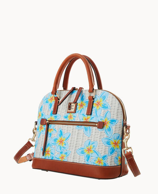 Dooney & Bourke Plumeria Domed Zip Satchel Sky Blue White