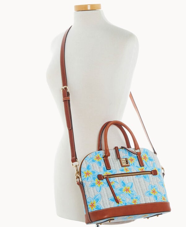 Dooney & Bourke Plumeria Domed Zip Satchel Sky Blue White