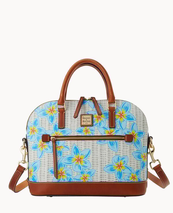 dooney & bourke Plumeria Domed Zip Satchel Sky Blue White