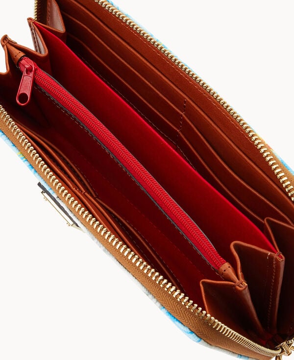 Dooney & Bourke Plumeria Large Zip Around Wristlet Sky Blue White