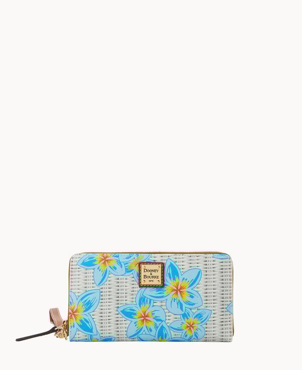 dooney & bourke Plumeria Large Zip Around Wristlet Sky Blue White