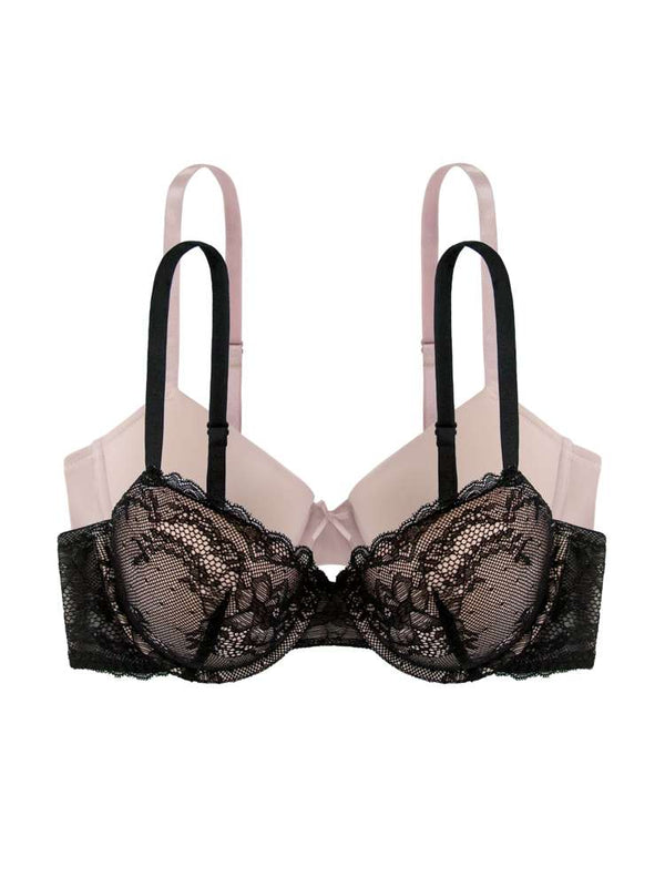Dorina 2 PACK CHLOE DEMI BRA BLACK/BLUSH