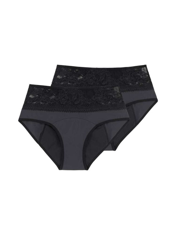 dorina 2 PACK PERIOD PANTIES LACE MIDI BRIEF BLACK