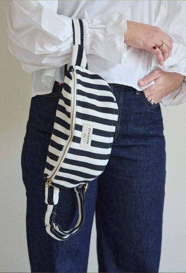 dottir Cotton Fanny Pack in Black Stripes