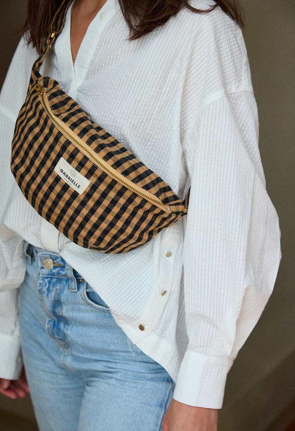 dottir Cotton Fanny Pack in Vichy Café