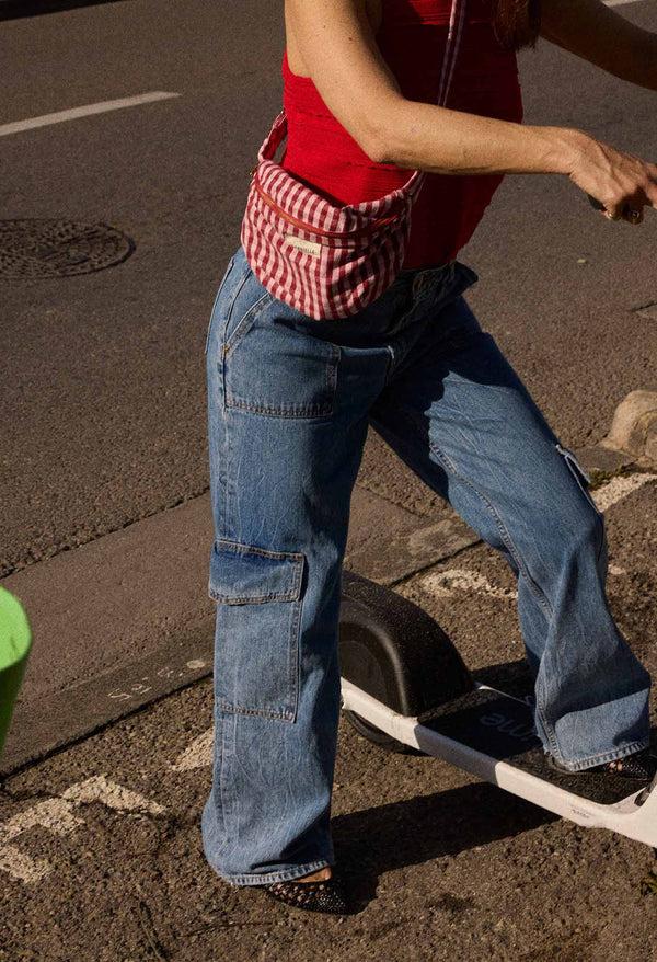 Dottir Cotton Fanny Pack In Vichy Cherry