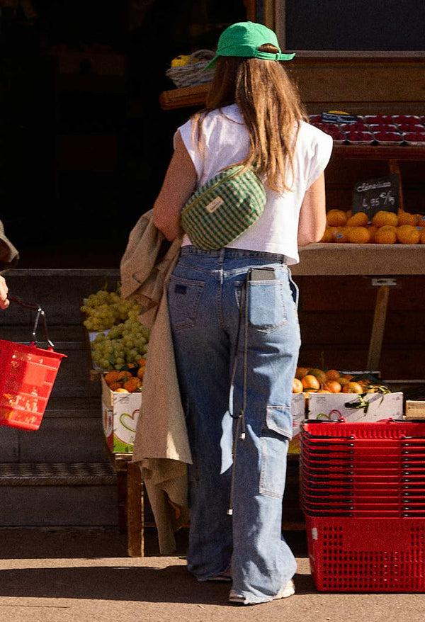 Dottir Cotton Fanny Pack In Vichy Mint