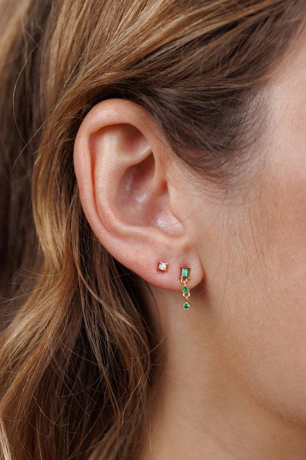 Dottir Mini Baguette Drop Earrings In Emerald