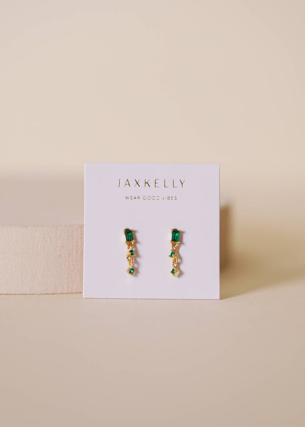 dottir Mini Baguette Drop Earrings in Emerald