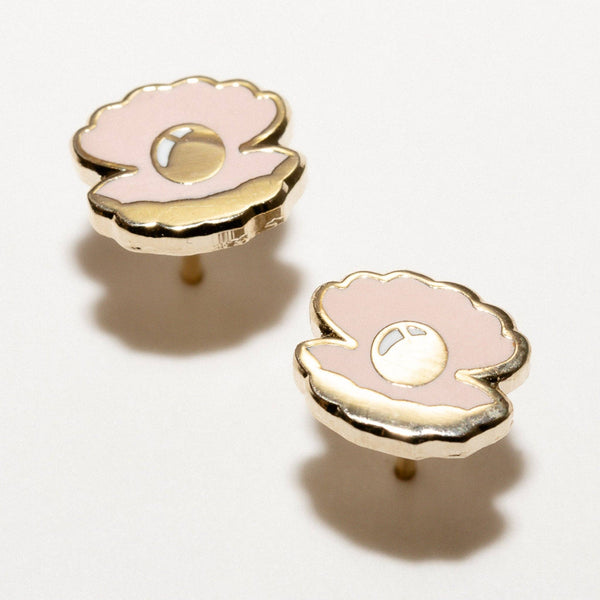 dottir Oyster Pearl Enamel Stud Earrings
