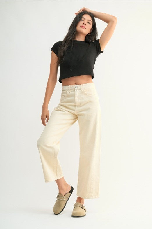 Dottir Lang Barrel Jeans In Buttercream By Just Black