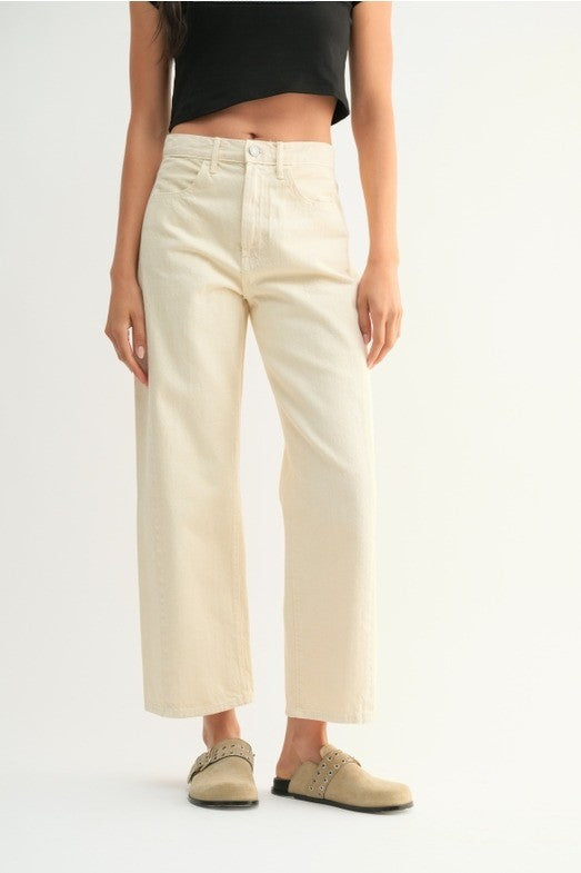 dottir Lang Barrel Jeans in Buttercream by Just Black