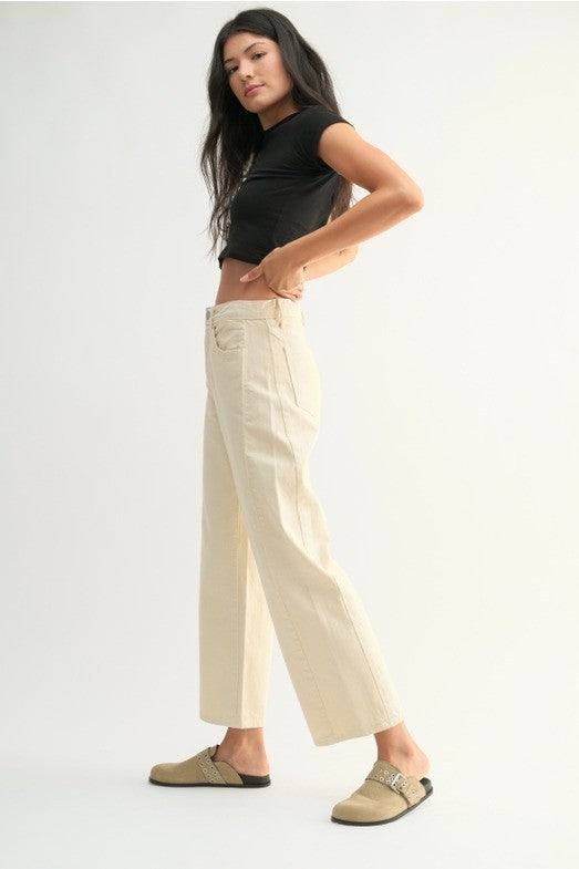 Dottir Lang Barrel Jeans In Buttercream By Just Black