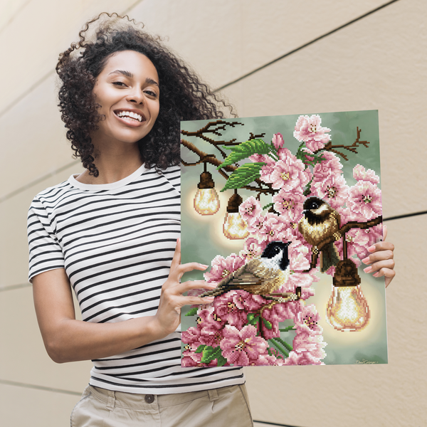 Dotz Diamond Dotz Cherry Blossoms & Chickadees - 16.5" X 20.5"