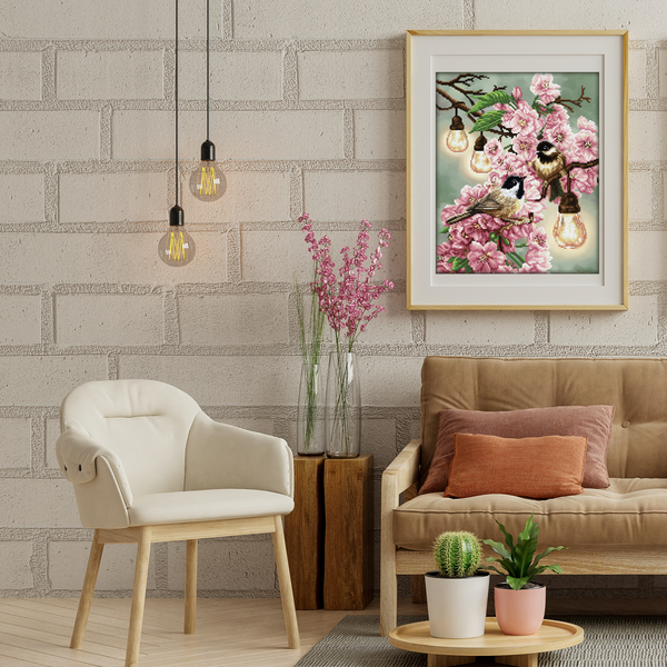 Dotz Diamond Dotz Cherry Blossoms & Chickadees - 16.5" X 20.5"