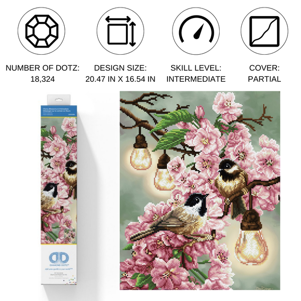 Dotz Diamond Dotz Cherry Blossoms & Chickadees - 16.5" X 20.5"