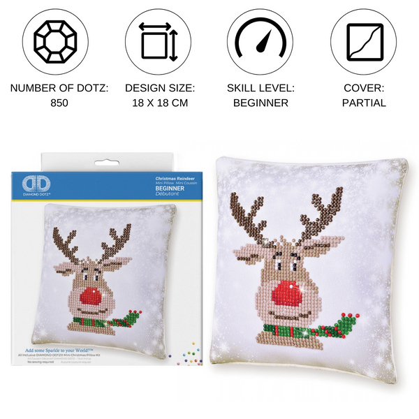 Dotz Diamond Dotz Christmas Reindeer Pillow - 7.1" X 7.1"
