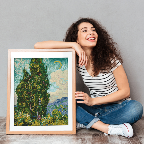 Dotz Diamond Dotz Cypresses (apres Van Gogh) - 19.9" X 24.6"