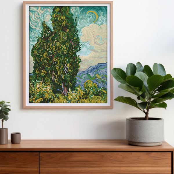 Dotz Diamond Dotz Cypresses (apres Van Gogh) - 19.9" X 24.6"