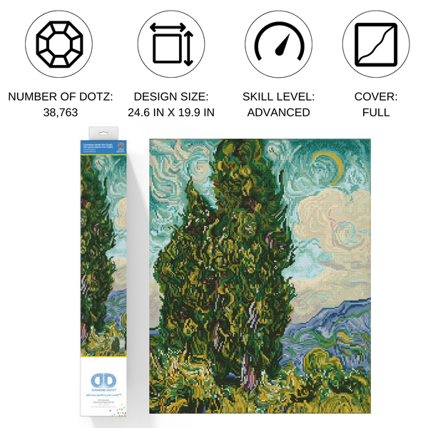 Dotz Diamond Dotz Cypresses (apres Van Gogh) - 19.9" X 24.6"