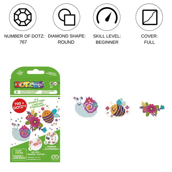 Dotz Diamond Dotz DOTZIES 3 STICKERS Multi Pack - Garden Friends