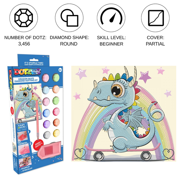 Dotz Diamond Dotz DOTZIES Dragon Skate Diamond Painting - 9.8" X 9.1"