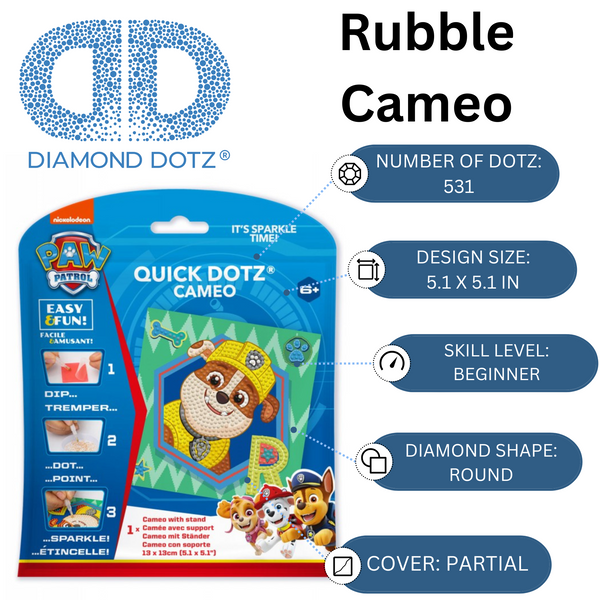Dotz Diamond Dotz DOTZIES PAW PATROL Rubble Diamond Painting - 5.1" X 5.1"