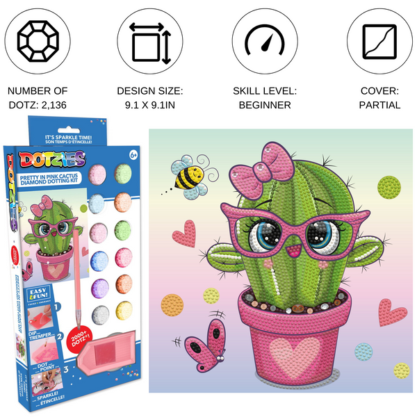 Dotz Diamond Dotz DOTZIES Pretty In Pink Cactus Diamond Painting - 9.1" X 9.1"