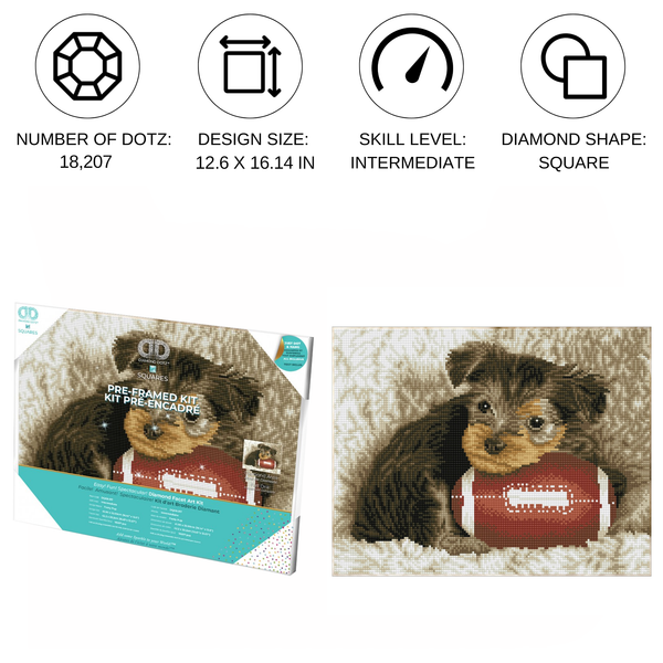 Dotz Diamond Dotz Footy Pup Pre-Framed Kit - 16.1" X 12.6"