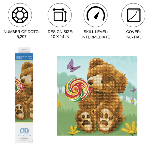 Dotz Diamond Dotz Honey Pot Bear: Lolly Pop Lick - 12.0" X 12.0"