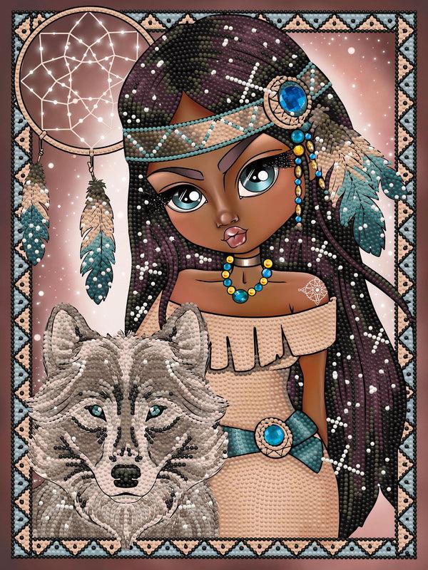 dotz Diamond Dotz Indian Girl with Wolf - 11.8" x 15.8"